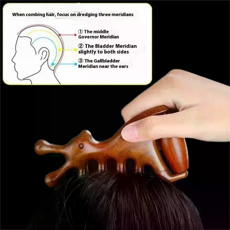Hair Care With Protein - หวีไม้สำหรับนวดศีรษะ กระตุ้นจุดเส้นลมปราณ หวีสำหรับหน้า ตา ไหล่ คอ