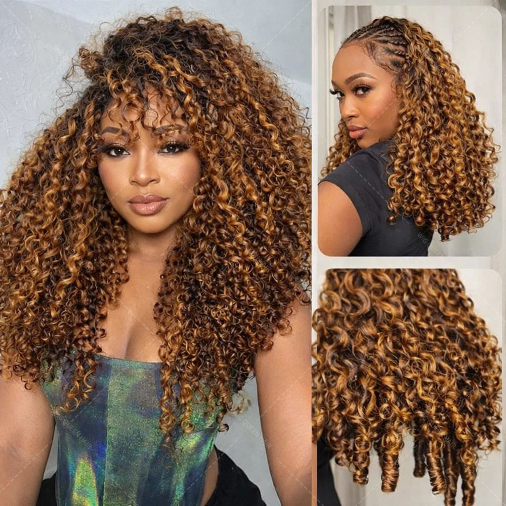 Crochet Braiding Hair - ผมถักโครเชต์แบบไม่มีปม รุ่น P427 ไฮไลท์สีเบอร์มีส แบบขนนกหยิก พร้อมปลายผมหยิกแบบเกลียว