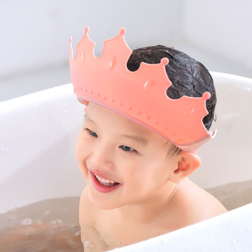 Hair Care For Baby - หมวกอาบน้ำพลาสติกสีพื้น ป้องกันหูและดวงตา รูปทรงมงกุฎ ป้องกันน้ำเข้าขณะสระผม สำหรับเด็ก