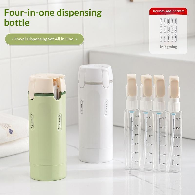 Dry Shampoo Travel - ชุดขวดเดินทางแบบเติมได้ 4 in 1 ป้องกันการรั่วซึม ชุดจ่ายของเหลวแบบพกพาสำหรับแชมพู